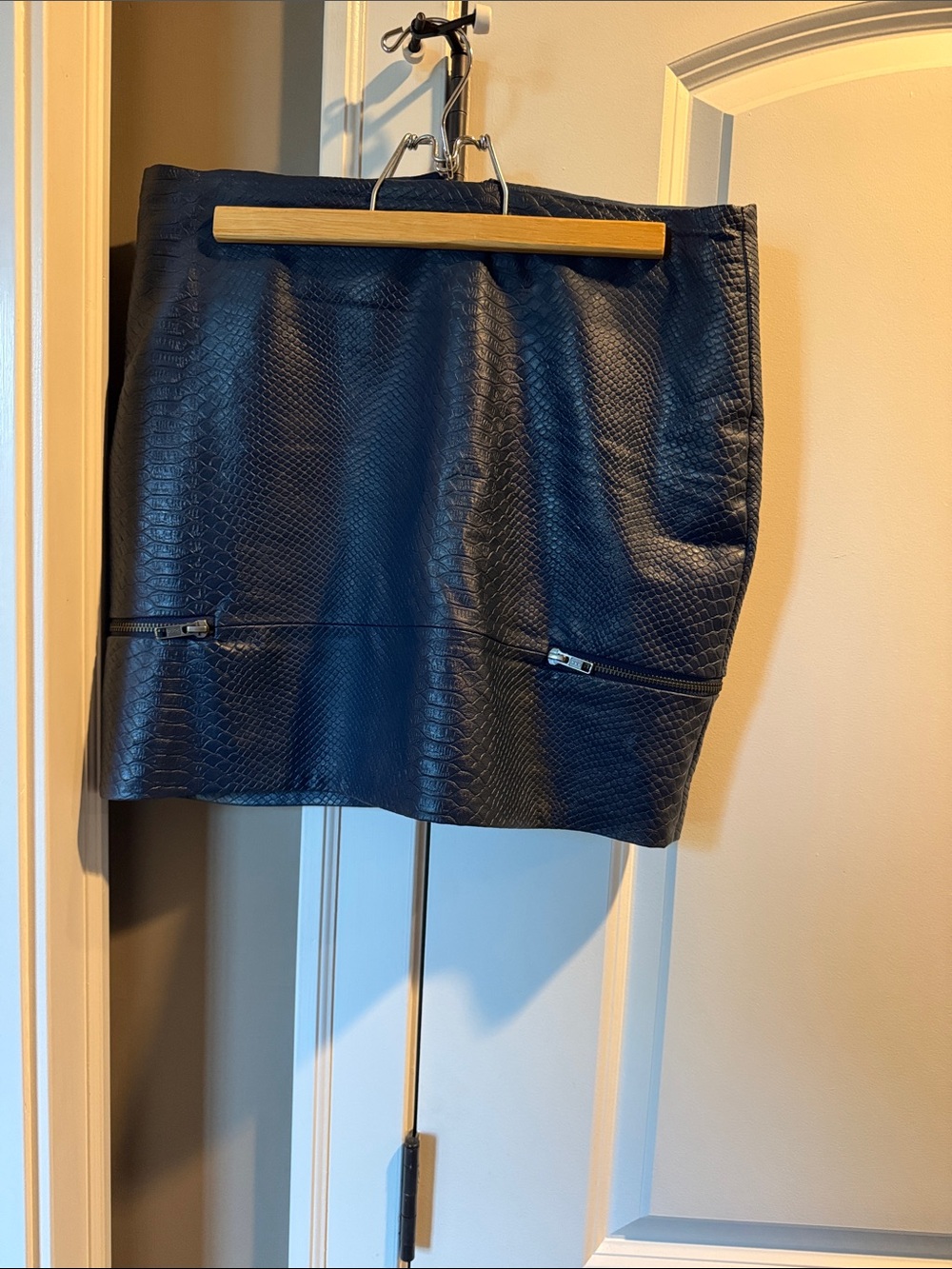 Lovers + Friends Navy Faux Snakeskin Mini Skirt with Zip Accents